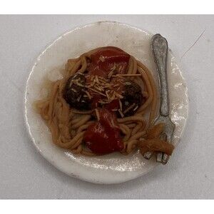 Dollhouse Spaghetti Dinner With Meatballs on Plate 1:12 Scale Mini Kitchen Food